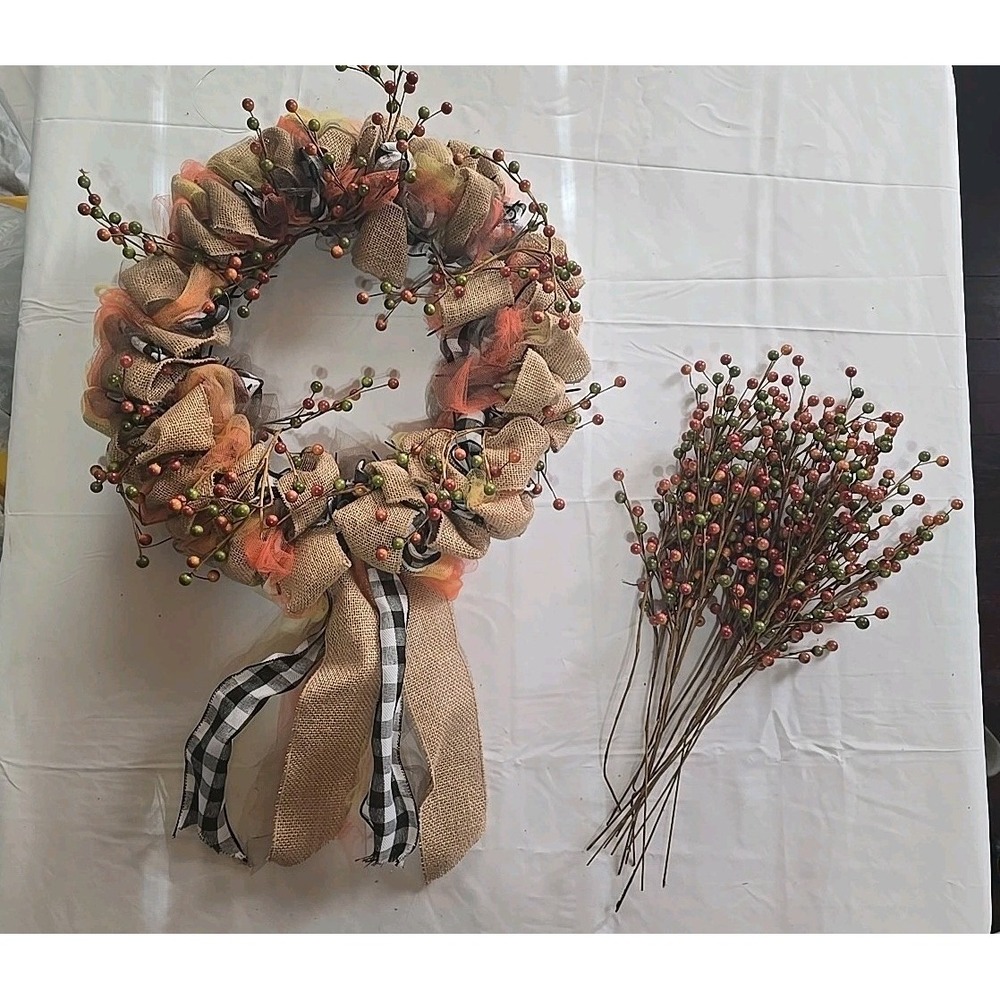 Artificial Fall Wreath Door Wall Autumn Harvesr Thanksgiving Decor 14 Picks‎
